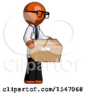 Poster, Art Print Of Orange Doctor Scientist Man Holding Package To Send Or Recieve In Mail