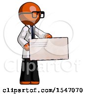 Poster, Art Print Of Orange Doctor Scientist Man Presenting Large Envelope