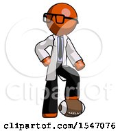 Poster, Art Print Of Orange Doctor Scientist Man Standing With Foot On Football