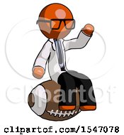 Poster, Art Print Of Orange Doctor Scientist Man Sitting On Giant Football