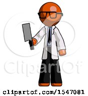 Poster, Art Print Of Orange Doctor Scientist Man Holding Meat Cleaver