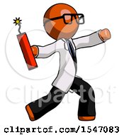 Poster, Art Print Of Orange Doctor Scientist Man Throwing Dynamite