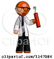 Poster, Art Print Of Orange Doctor Scientist Man Holding Dynamite With Fuse Lit