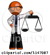 Poster, Art Print Of Orange Doctor Scientist Man Holding Scales Of Justice