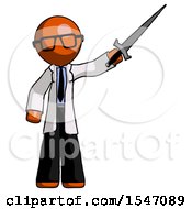 Orange Doctor Scientist Man Holding Sword In The Air Victoriously