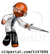 Poster, Art Print Of Orange Doctor Scientist Man Sword Pose Stabbing Or Jabbing
