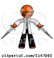 Poster, Art Print Of Orange Doctor Scientist Man Two Sword Defense Pose