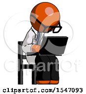 Poster, Art Print Of Orange Doctor Scientist Man Using Laptop Computer While Sitting In Chair Angled Right