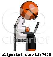 Poster, Art Print Of Orange Doctor Scientist Man Using Laptop Computer While Sitting In Chair View From Side