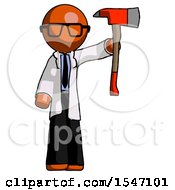 Poster, Art Print Of Orange Doctor Scientist Man Holding Up Red Firefighters Ax