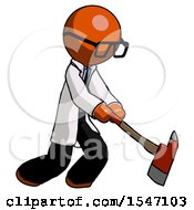 Poster, Art Print Of Orange Doctor Scientist Man Striking With A Red Firefighters Ax