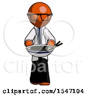 Poster, Art Print Of Orange Doctor Scientist Man Serving Or Presenting Noodles