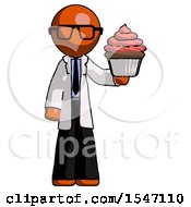 Poster, Art Print Of Orange Doctor Scientist Man Presenting Pink Cupcake To Viewer