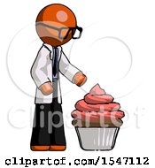 Poster, Art Print Of Orange Doctor Scientist Man With Giant Cupcake Dessert