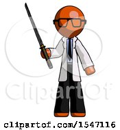 Poster, Art Print Of Orange Doctor Scientist Man Standing Up With Ninja Sword Katana