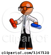 Poster, Art Print Of Orange Doctor Scientist Man Red Pill Or Blue Pill Concept