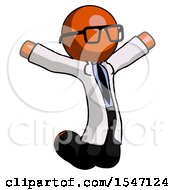 Poster, Art Print Of Orange Doctor Scientist Man Jumping Or Kneeling With Gladness