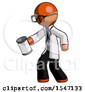 Poster, Art Print Of Orange Doctor Scientist Man Begger Holding Can Begging Or Asking For Charity Facing Left