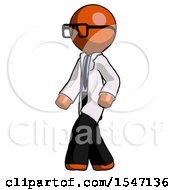 Poster, Art Print Of Orange Doctor Scientist Man Man Walking Turned Left Front View