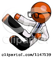 Poster, Art Print Of Orange Doctor Scientist Man Flying Ninja Kick Left