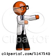 Poster, Art Print Of Orange Doctor Scientist Man Presenting Something To His Left