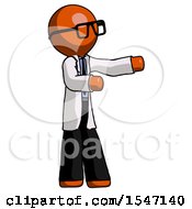 Orange Doctor Scientist Man Presenting Something To His Left
