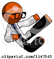 Poster, Art Print Of Orange Doctor Scientist Man Flying Ninja Kick Right