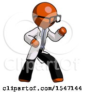 Orange Doctor Scientist Man Martial Arts Defense Pose Right