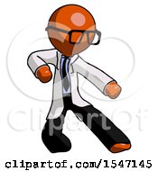 Orange Doctor Scientist Man Karate Defense Pose Right