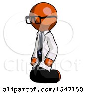 Orange Doctor Scientist Man Kneeling Angle View Left