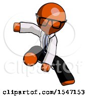 Poster, Art Print Of Orange Doctor Scientist Man Action Hero Jump Pose