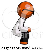 Poster, Art Print Of Orange Doctor Scientist Man Squatting Facing Right