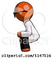 Poster, Art Print Of Orange Doctor Scientist Man Squatting Facing Left