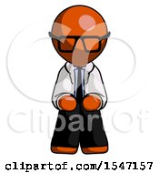 Orange Doctor Scientist Man Squatting Facing Front