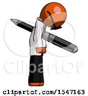 Orange Doctor Scientist Man Impaled Through Chest With Giant Pen