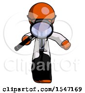 Orange Doctor Scientist Man Looking Down Through Magnifying Glass