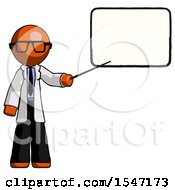 Orange Doctor Scientist Man Giving Presentation In Front Of Dry-Erase Board
