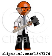 Poster, Art Print Of Orange Doctor Scientist Man With Sledgehammer Standing Ready To Work Or Defend