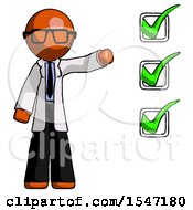 Poster, Art Print Of Orange Doctor Scientist Man Standing By List Of Checkmarks