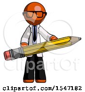 Poster, Art Print Of Orange Doctor Scientist Man Writer Or Blogger Holding Large Pencil