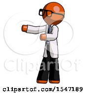 Poster, Art Print Of Orange Doctor Scientist Man Presenting Something To His Right