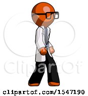 Poster, Art Print Of Orange Doctor Scientist Man Walking Turned Right Front View