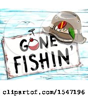 Poster, Art Print Of Hat Resting On A Gone Fishing Sign