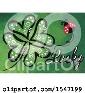 Poster, Art Print Of Ladybug And Lucky Text With A Heart Four Leaf Clover