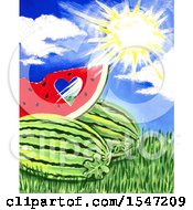 Poster, Art Print Of Sunny Sky Over A Watermelon With A Cut Out Heart