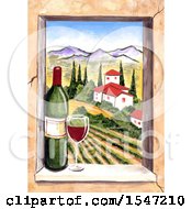 Poster, Art Print Of Wiindow Frame With A View Of Wine Country