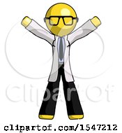 Poster, Art Print Of Yellow Doctor Scientist Man Surprise Pose Arms And Legs Out