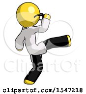 Poster, Art Print Of Yellow Doctor Scientist Man Kick Pose
