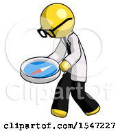 Poster, Art Print Of Yellow Doctor Scientist Man Walking With Large Compass
