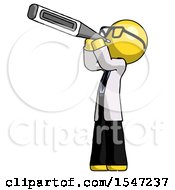 Poster, Art Print Of Yellow Doctor Scientist Man Thermometer In Mouth